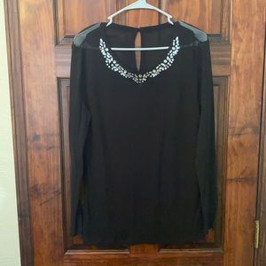 Rhinestones Black Long Sleeve Top